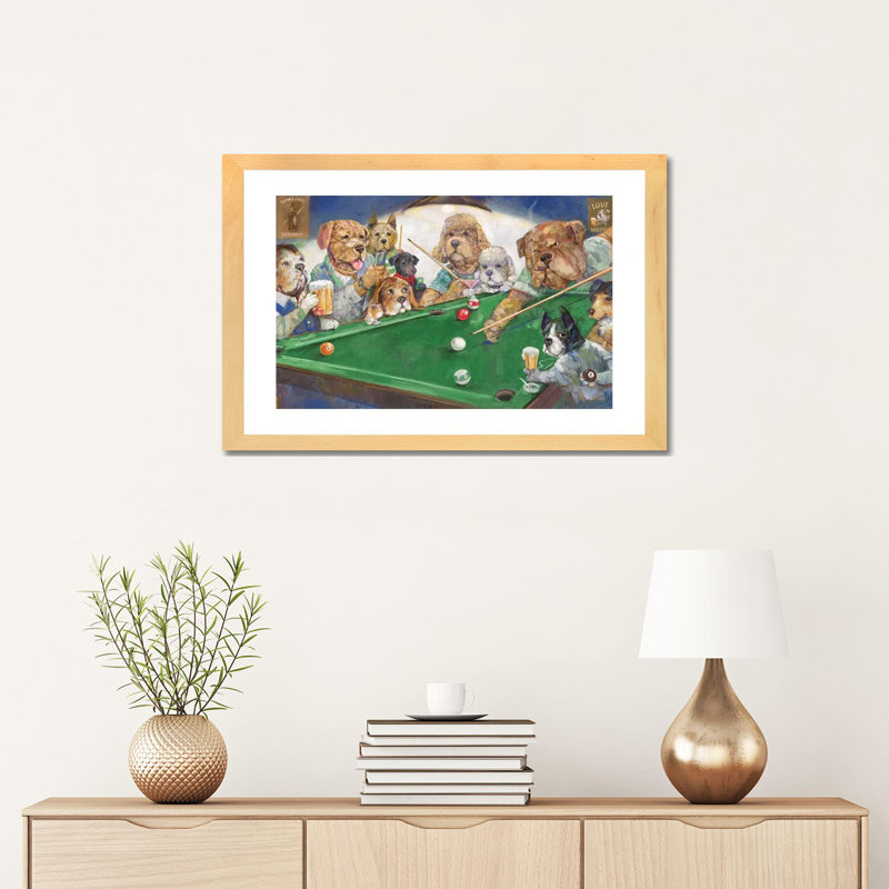 «Pool Dogs» par Ruane Manning - reproduction d'art, Blanc, H 16 po x l 24 po x P 1 po, Papier avec cadre beige