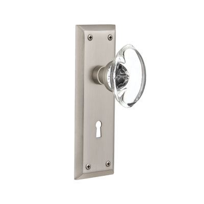 Crystal Oval Interior Mortise Door Knob with New York Long Plate