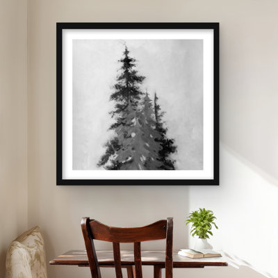 Silhouette d'arbres noirs et gris | Reproduction encadrée avec passe-partout