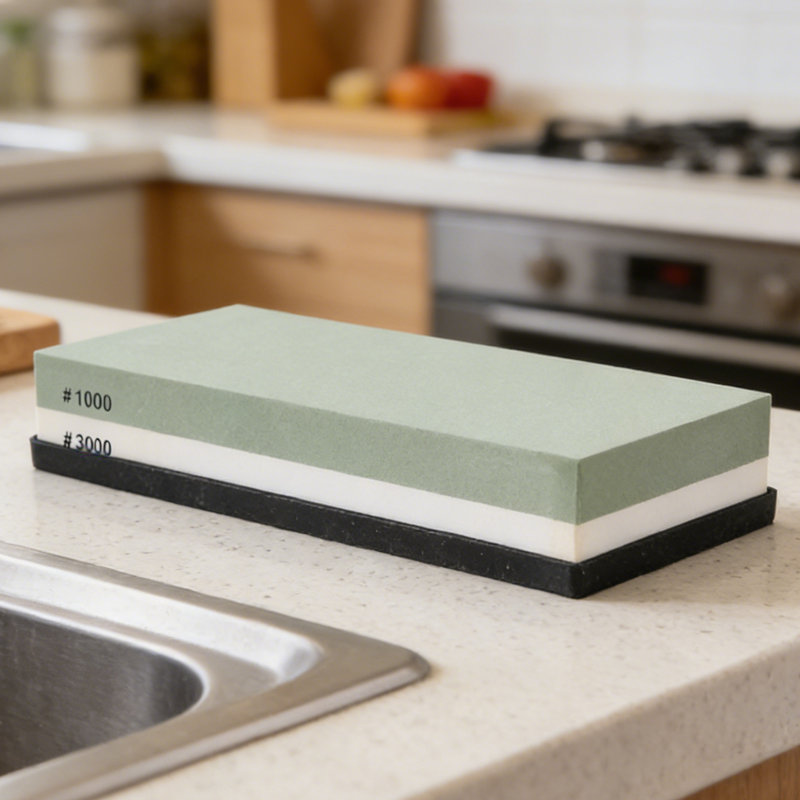 Sharpening Stone Dual Sided 1000 3000 Grit Whetstone With Anti Slip Base For Scissors Chisels Axes Green White