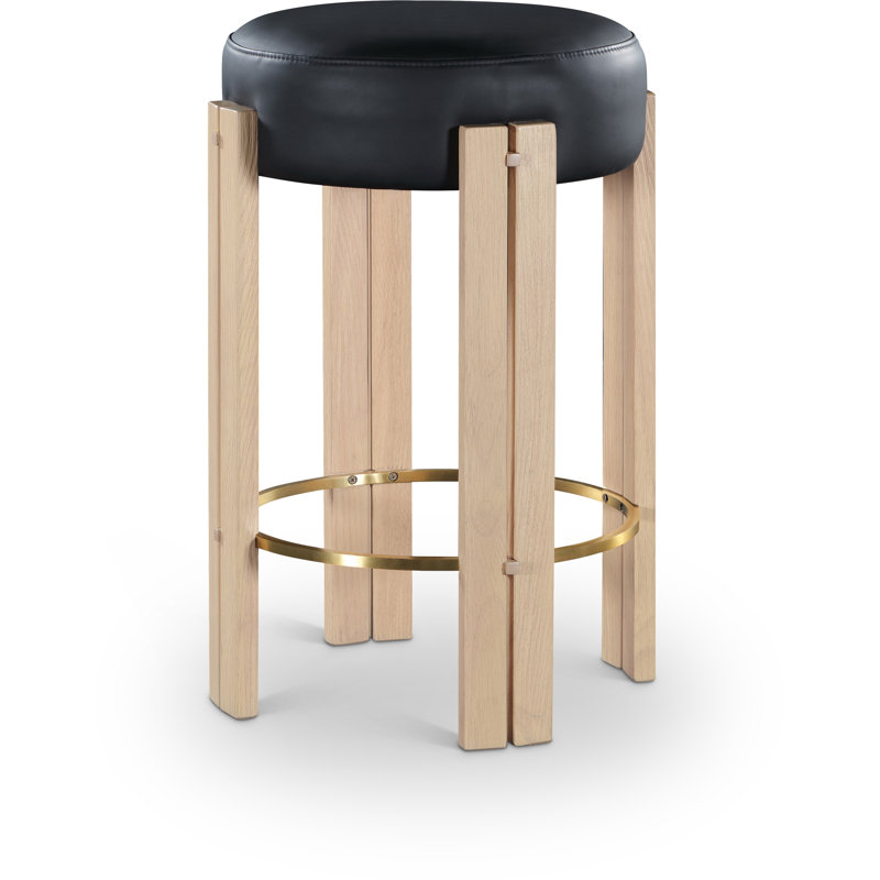 Tabouret de comptoir Harrison, Cuir végétalien noir, Naturel