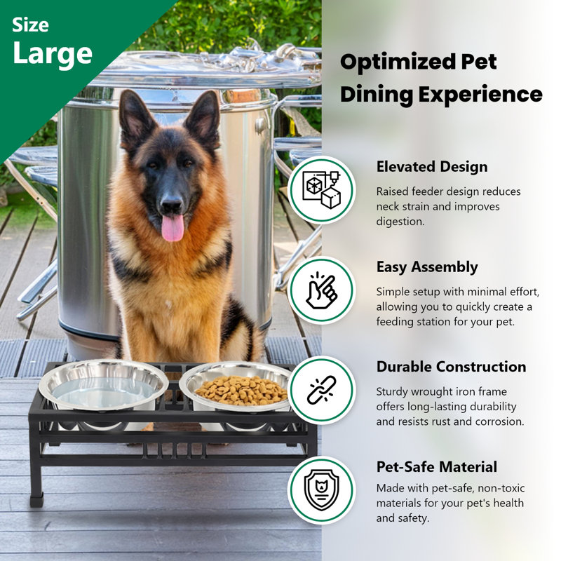 Mangeoire surélevée rectangulaire pour chien avec 2 bols en acier inoxydable, Grand (6,5 po)