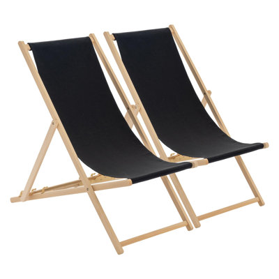 Harbour Housewares - Traditional Wooden Deck Chair - Set of 2