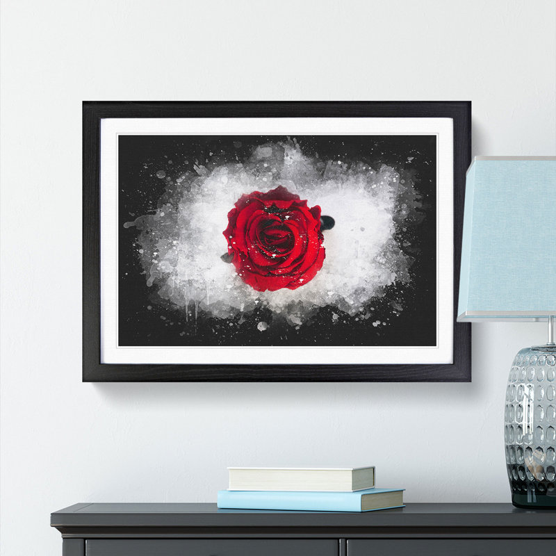 Red Rose In Bloom - Picture Frame Graphic Art, Black Framed, 24cm H x 33cm W x 2cm D