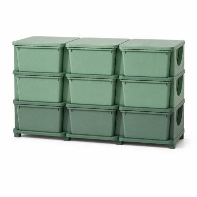 44.5" L Montessori Green PP Plastic 9-Drawer Toy Storage Organizer with Child-Friendly Height for Playroom, Kids Bedroom