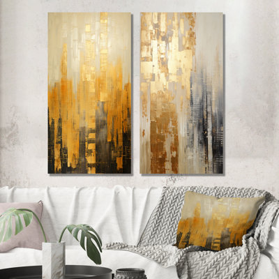 «Golden Grid Skyscraper Skyline - Skyscrapers», ensemble de 2 reproductions d'art sur toile