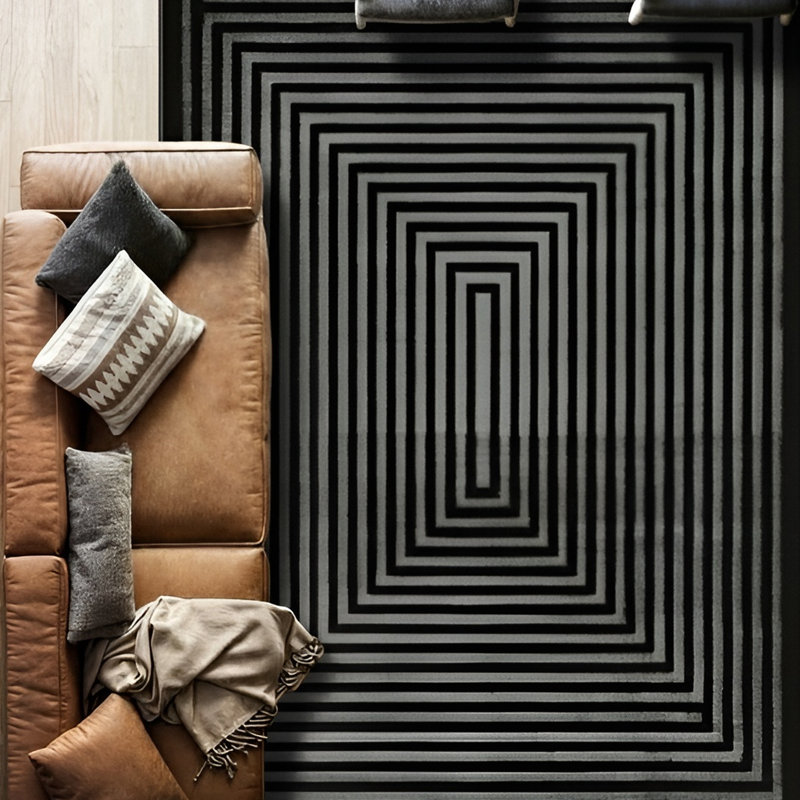 Monaco Series Abrstract Black/Gray/Ivory/Beige Area Rug, Rectangle 5'3" x 7'3"