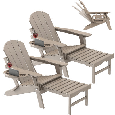 Chaise Adirondack pliante et réglable en PEHD avec repose-pieds Celese (ensemble de 2)