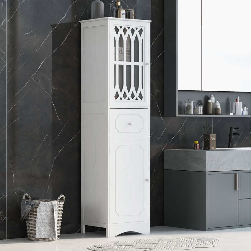 Stylish Bathroom Cabinet With Drawer And Doors, Premium MDF Board, Acrylic Door, Adjustable Shelf, For Bathroom Storage And Decoration.