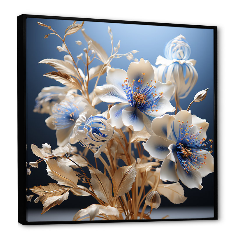 «Crystal Blue Cornflowers Harmony I» sur toile, Cadre flottant noir, H 16 po x l 16 po x P 1 po