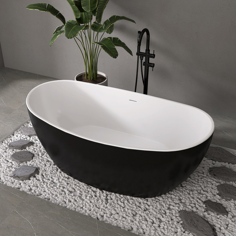 Baignoire autoportante Fslefay 60'' en acrylique noir, avec trop-plein et bonde clic-clac., Black