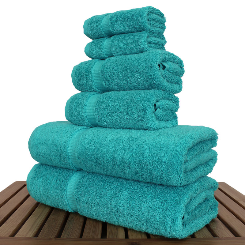Ensemble de serviettes 6 pièces 100% coton, Bleu aqua