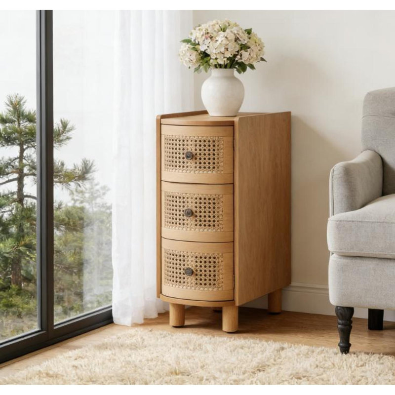 Tables de chevet robustes en bois avec rangement en rotin, style rustique pour la maison