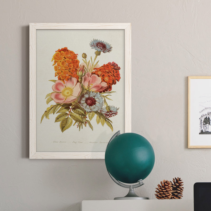 Antique Floral Bouquet II - reproduction d'art sur toile, H 28 po x l 38 po x P 1 po, Cadre blanc