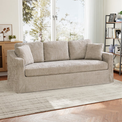 Modern Upholstered Slipcovered 3-Seat Causal Chenille Sofa