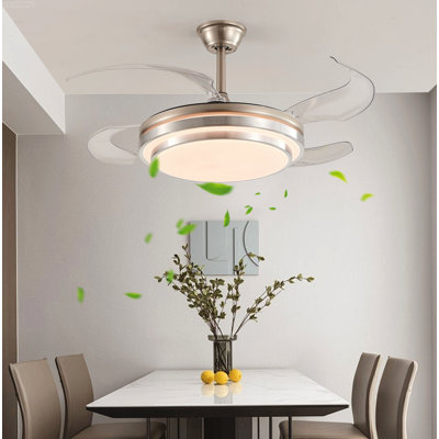Ventilateurs de plafond à 4 niveaux de 42 pouces avec pales rétractables et nickel brossé télécommandé