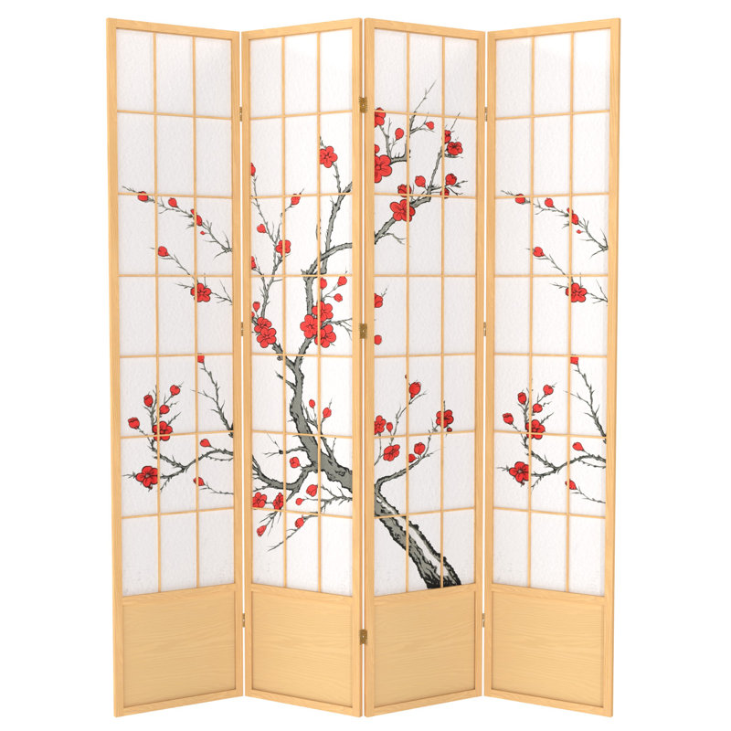 83.5" Cherry Blossom Shoji Room Divider, Natural, 4