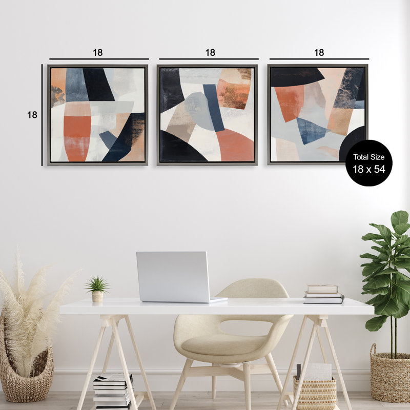 Ensemble de cadres flottants 3 pièces Fragmented Visions Abstracts, design par Mona Grace, H 18 po x l 18 po
