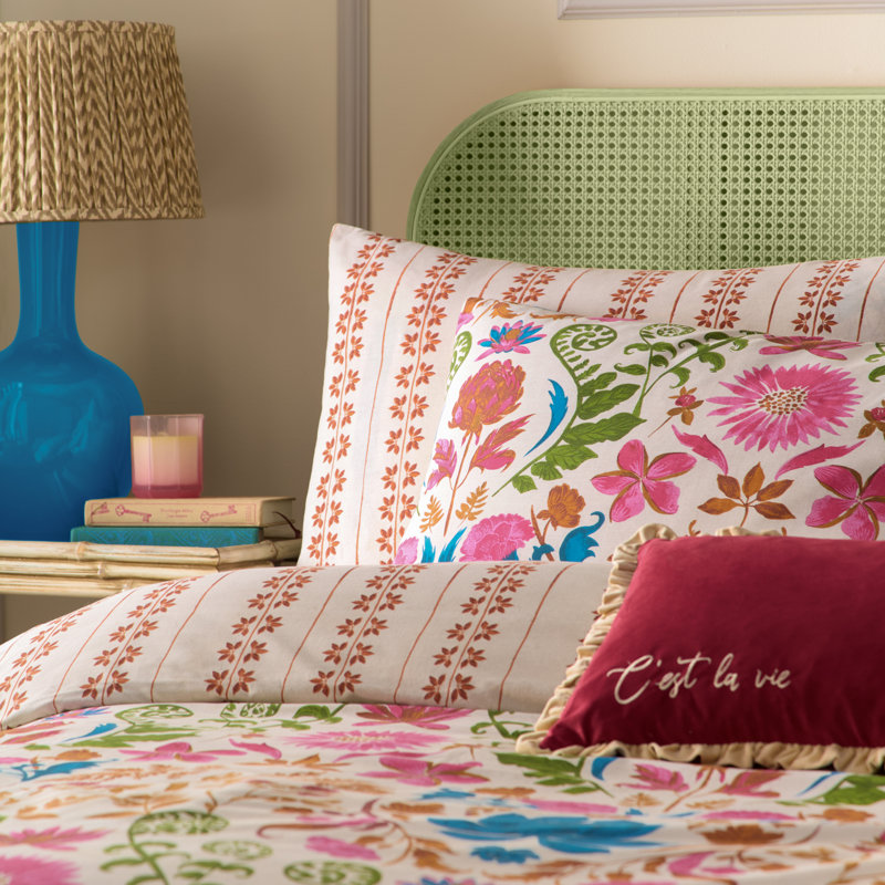 Curious Lotus Cotton Blend Floral Duvet Cover Set with Pillowcases, Single Duvet Cover +  1 Standard Pillowcase