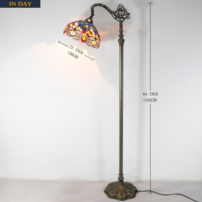 Aionna 64" Blue Stained Glass Adjustable Arc Floor Lamp