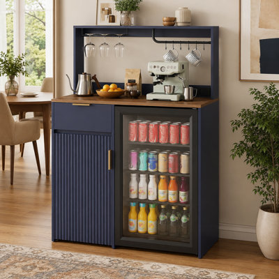 Blue Coffee Bar Cabinet, Mini Fridge Space Power Outlet