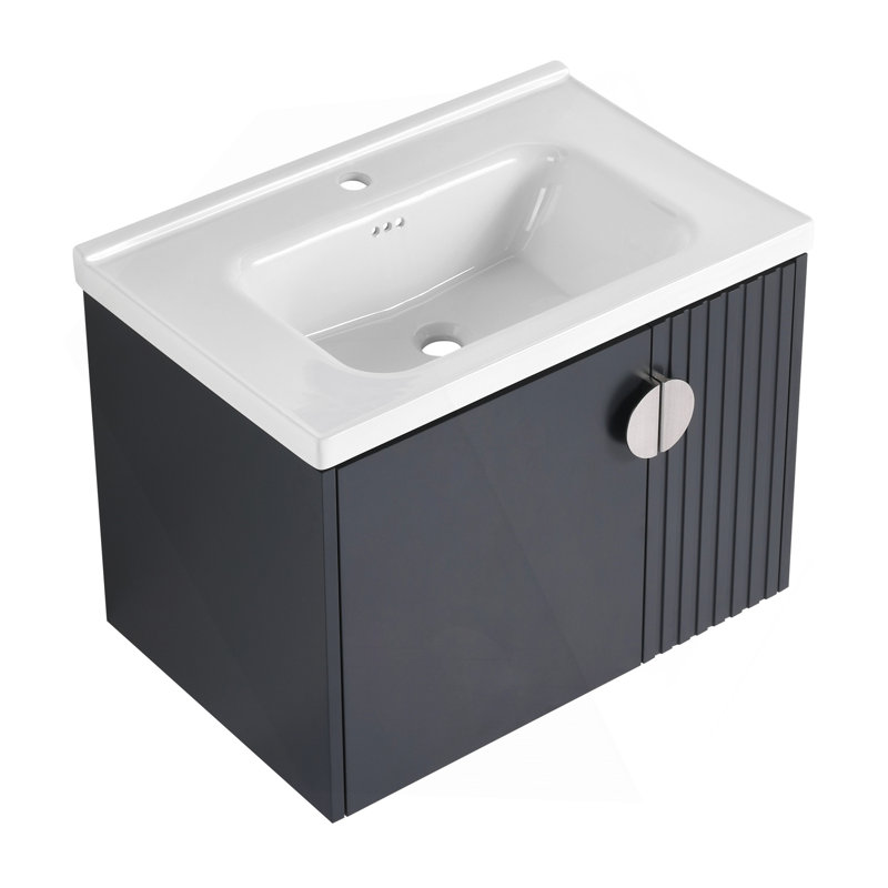 Meuble-lavabo de 28 po avec lavabo en céramique pour petite salle de bain, 28", Noir