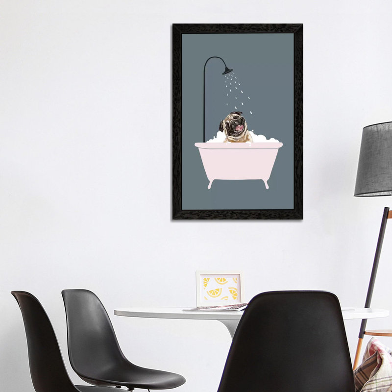 Laughing Pug Enjoying Bubble Bath by Big Nose Work - Single Picture Frame Print on Canvas, 66.04 cm H x 45.72 cm W