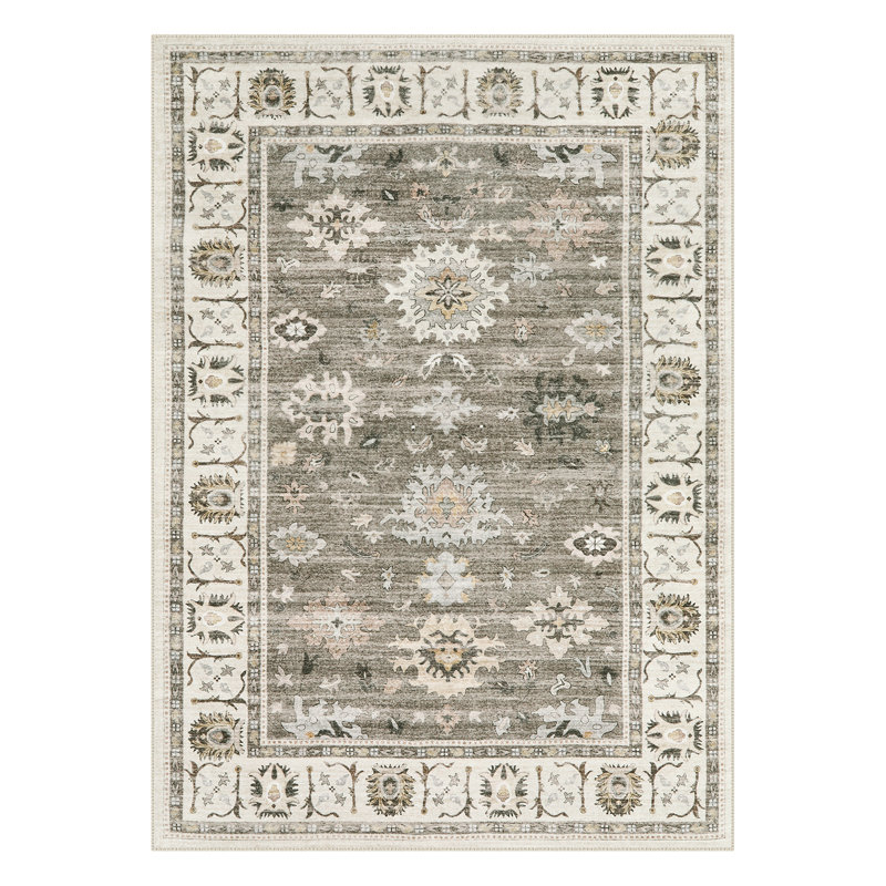Vintage Tribal Washable Area Rug – Full Coverage Boho Carpet with Geometric Pattern – Non-Slip Soft Floor Mat