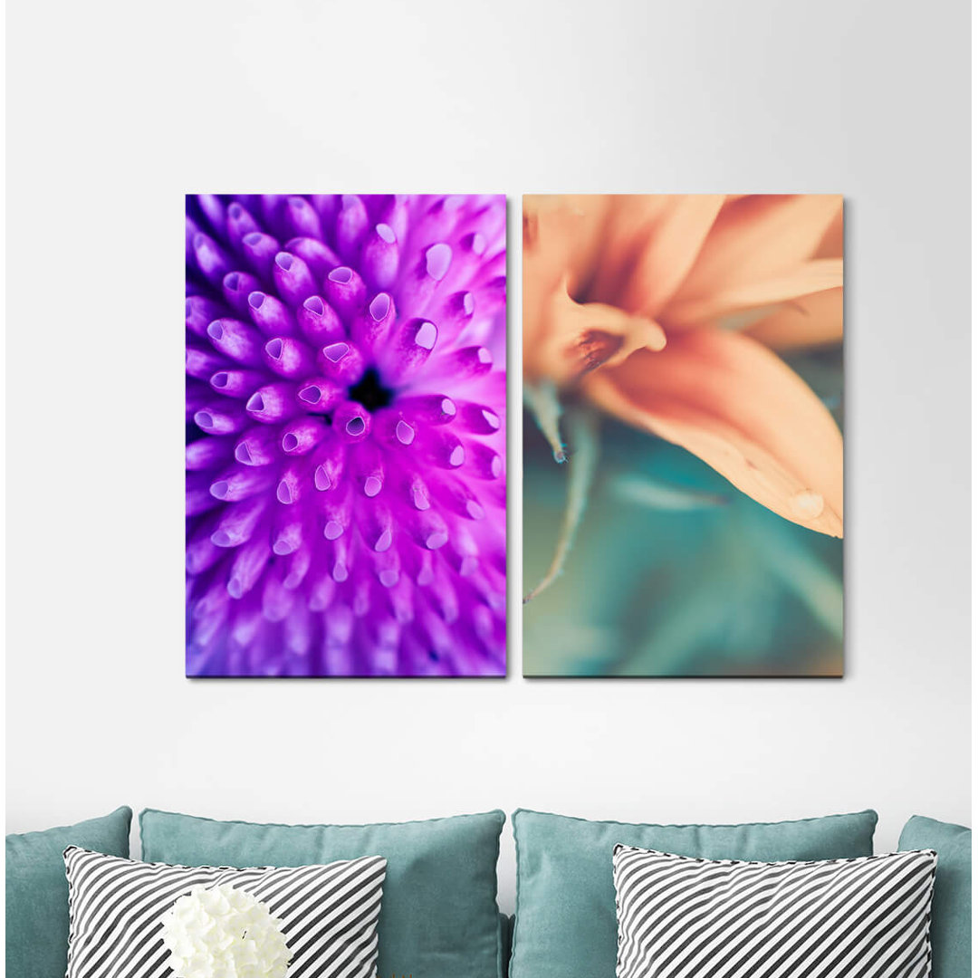 2-tlg. Leinwandbilder-Set - Grafikdruck „Coral Orchid Violet Soft Summer”