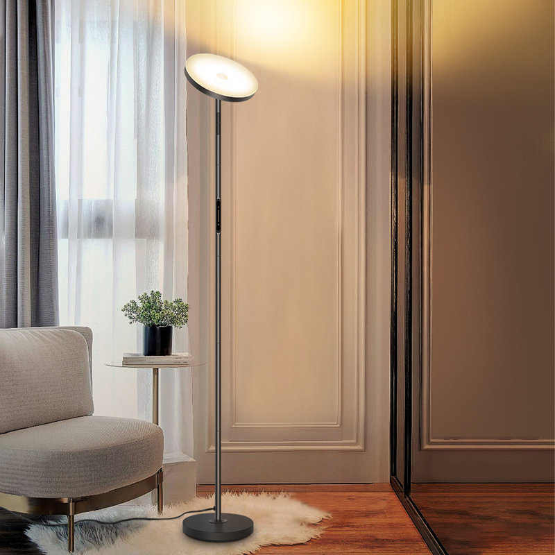 Jernell 68" LED Torchiere Floor Lamp with Touch Control and Remote, Matte Black