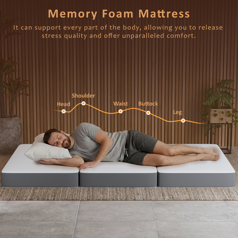 Cabrera Portable Tri-Folding Capability Gel Memory Foam Mattress, Removable and Washable, Twin, 4"