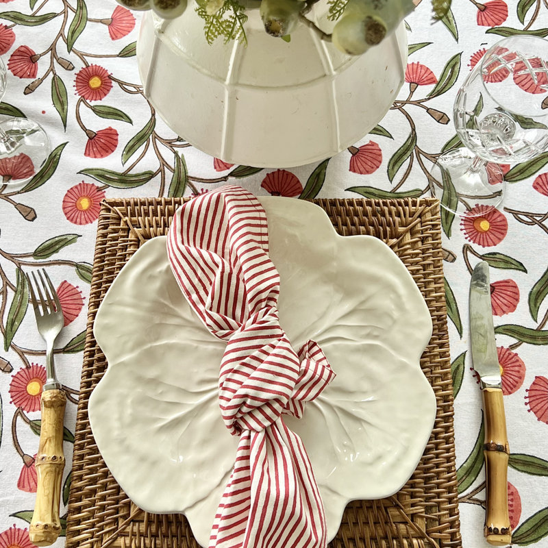 Napkins 100% Cotton Square Napkins, White/Red