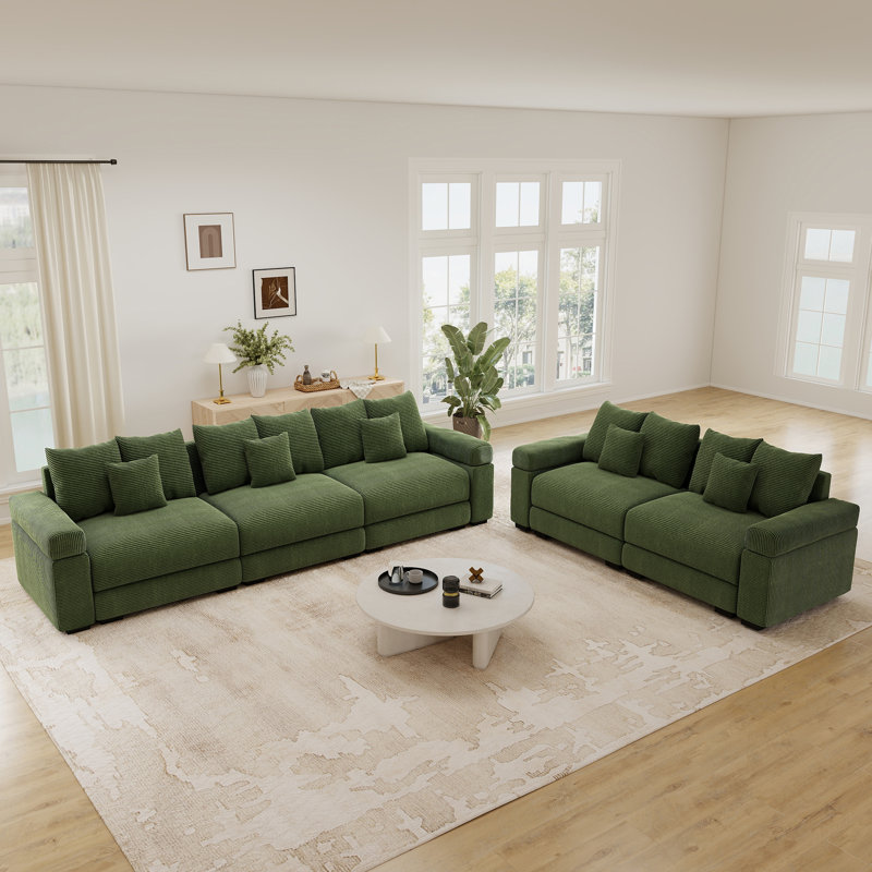 Ensemble de salon modulaire de 5 pièces, canapé d'angle moderne en velours côtelé avec canapé et causeuse, Vert
