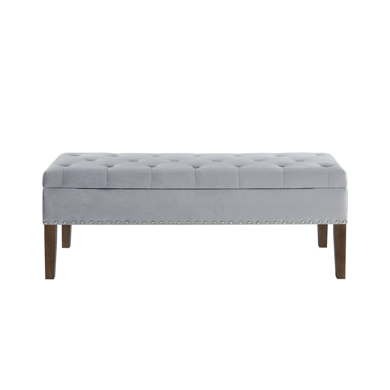 Derek Velvet Tufted Ottoman with Hidden Storage, Gray