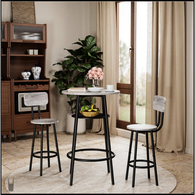 3 Pieces Round Bar Table Set With Backrest And Partition, Compact Dining Solution For Small Spaces