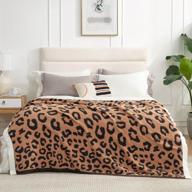 Jeté réversible Leopard, L 80 po x l 60 po, Noir