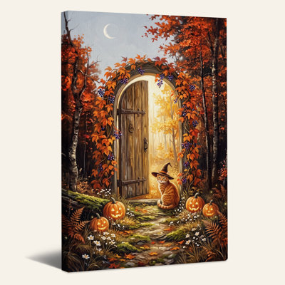 Art sur toile, "Chat orange en chapeau de sorcière" par Glowing Door in Autumn