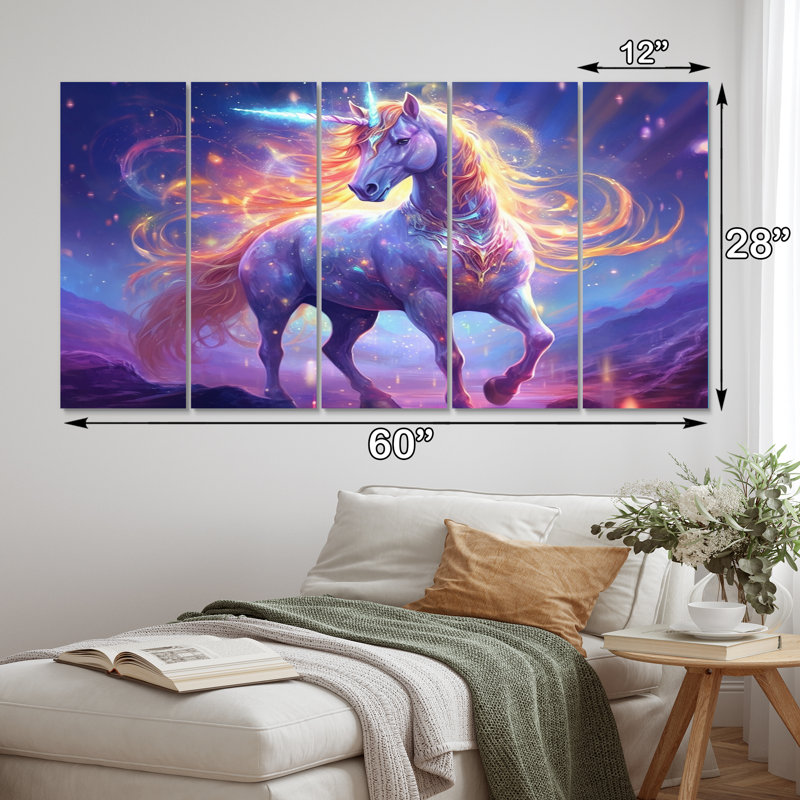 Cosmic mauve licorne magique I - impression d'art de licorne fantastique - 5 panneaux égaux