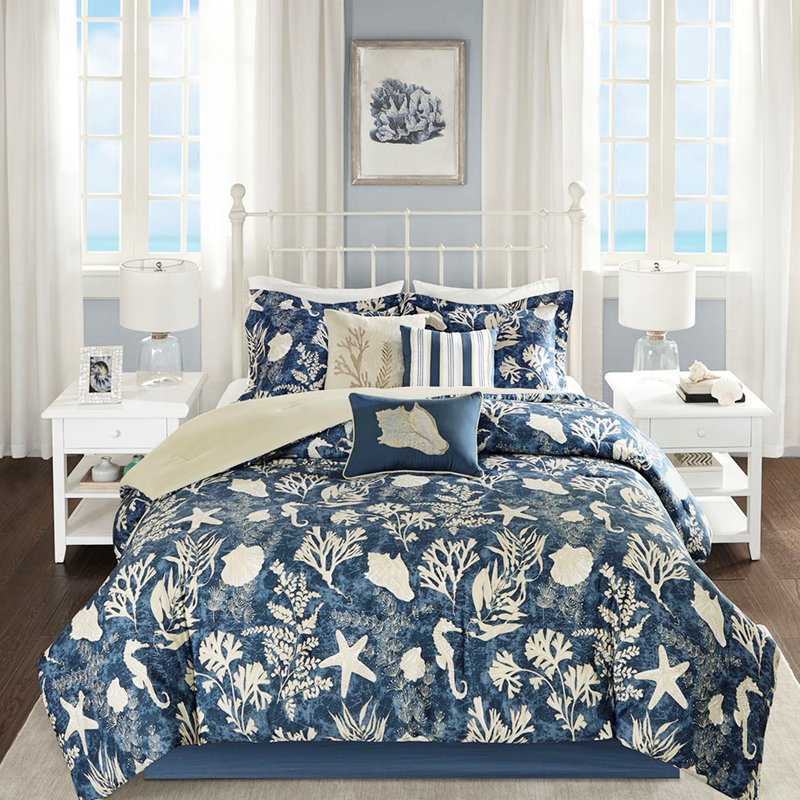 Édredon bleu 7 pièces en coton