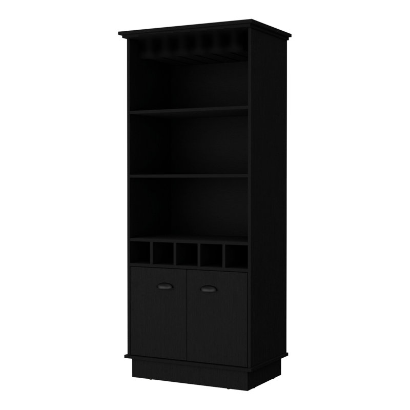 Black Bar Cabinet Featuring Glassware Rack And Ample Storage Areas Contemporary With Shelf Space