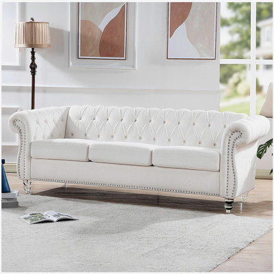 84.65-inch Rolled Chesterfield 3-Seater Sofa