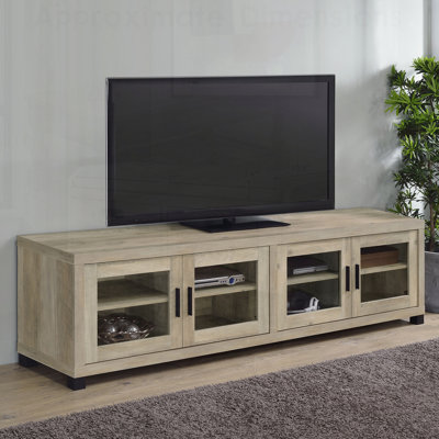 Meuble télé Heron en pin vieilli 4 portes 79 pouces, design rustique avec beaucoup de rangement pour les centres de divertissement modernes