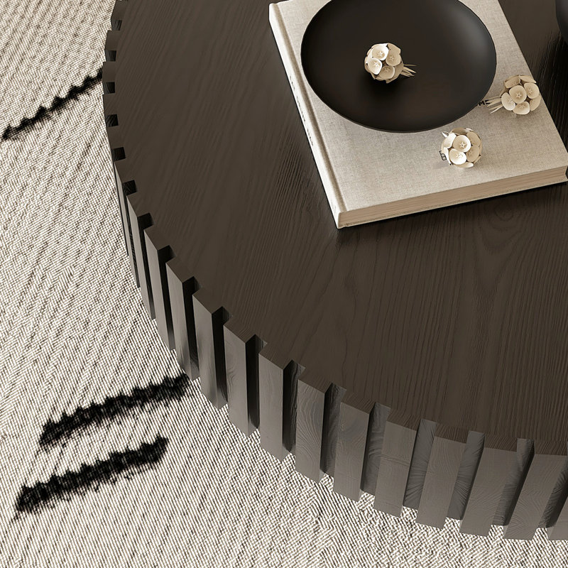 Table basse ronde en bois avec relief - base pour salon, Noir
