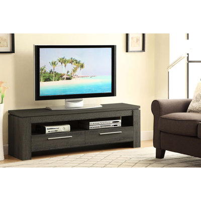 Weathered Grey 59-Inch Tv Unit With 2 Spacious Drawers - Accommodates 64" Tv, Transitional 59" Television Cabinet Two Suits 60" Look