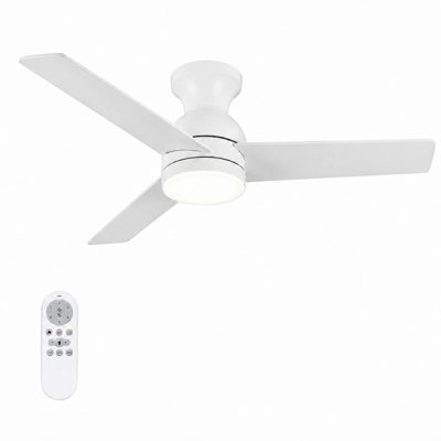 Ventilateur de plafond DEL discret de 107 cm (42 po) avec télécommande, 3 pales silencieuses en bois composite, éclairage à intensité variable et moteur réversible pour chambre et salon (usage intérieur) - Blanc