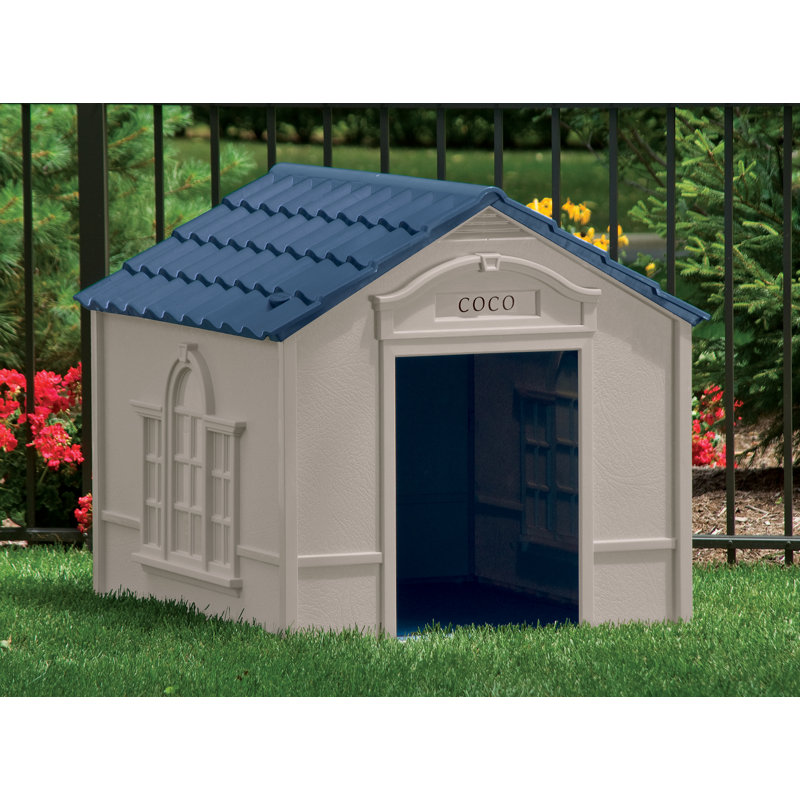 Niche pour chien en plastique taupe et bleu