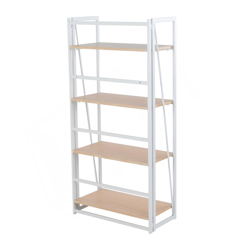 Dakota Contemporary Bookcase In White Painted Metal And Natural Wood By Lumisource, White