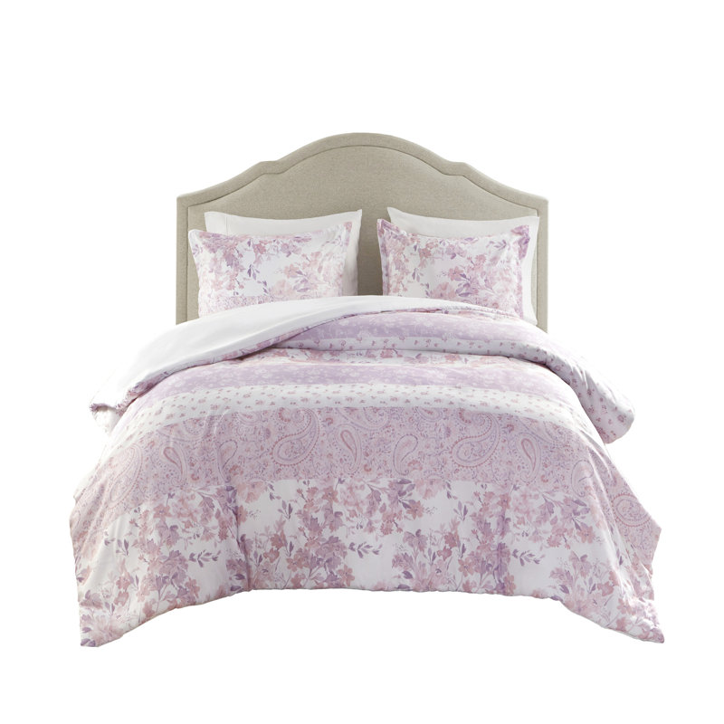 Housse de couette 2 pièces pour lit simple / simple en microfibre à motif cachemire floral en microfibre, 2 taies décoratives - étiquetée, douce et rétro, motif cachemire à boutons, lavable à la machine, fermeture, attaches intérieures, rose