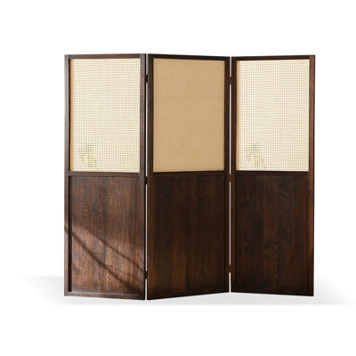 3 Panels Nut-brown Solid Wood Folding Room Divider