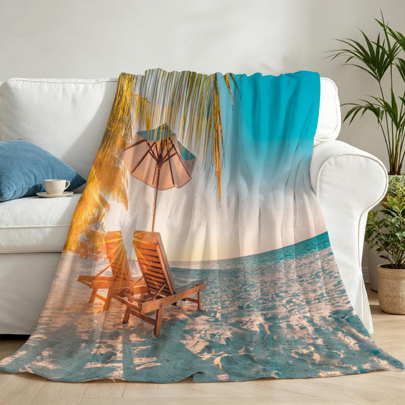 Jeté en flanelle transparente molletonnée ultra douce, imprimé Sunset Beach Tropical, Throw 50" x 60"